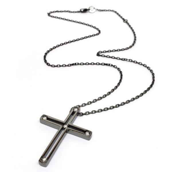 Damiani Black Cross Pendant With 18K Gold And Diamonds - Image 2