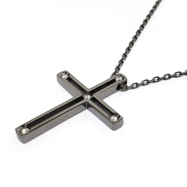 Damiani Black Cross Pendant With 18K Gold And Diamonds - Image 4