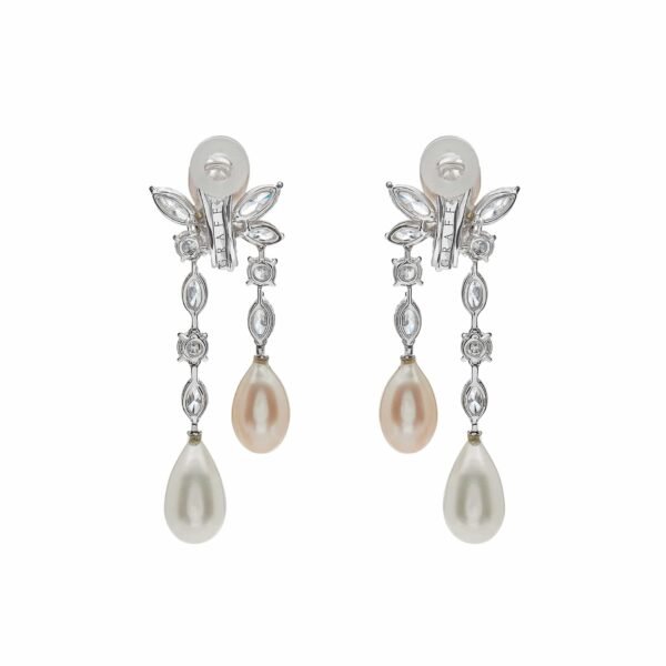 Graff Platinum and White Gold Diamond and Pearl Drop Earrings - Image 3