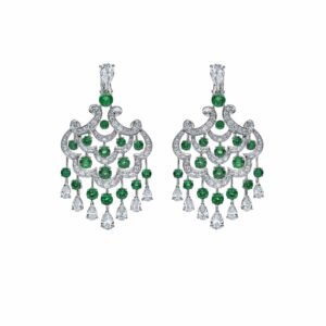 Graff White Gold Diamond and Emerald Chandelier Earrings