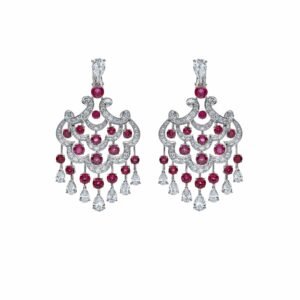 Graff White Gold Ruby and Diamond Chandelier Earrings