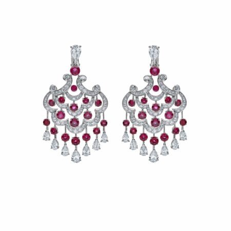 Graff White Gold Ruby and Diamond Chandelier Earrings